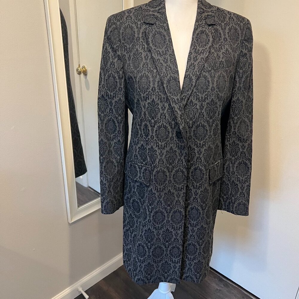 Jones NY Gray & Navy Jacquard Long Jacket/Dress Coat, Size 8